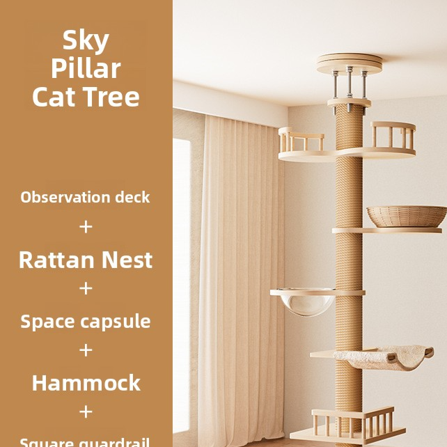 Multi-Level Solid Wood Cat Tree with Cozy Nest