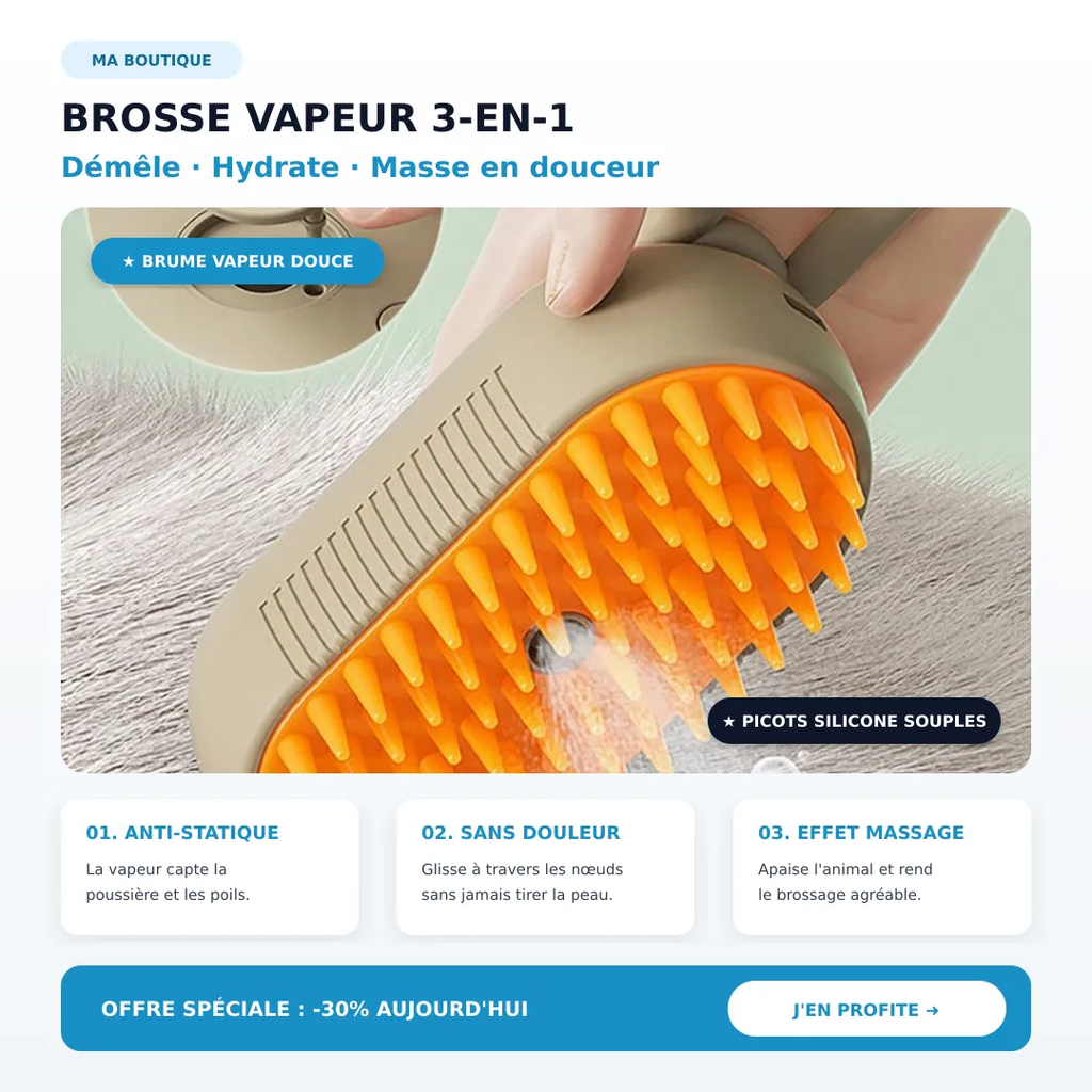 Brosse vapeur 3-en-1 pour animaux - Bénéfices et fonctionnalités