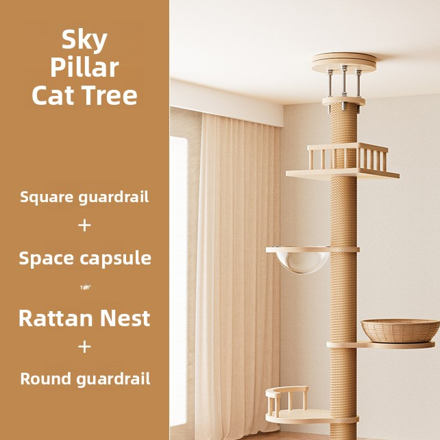 Multi-Level Solid Wood Cat Tree with Cozy Nest